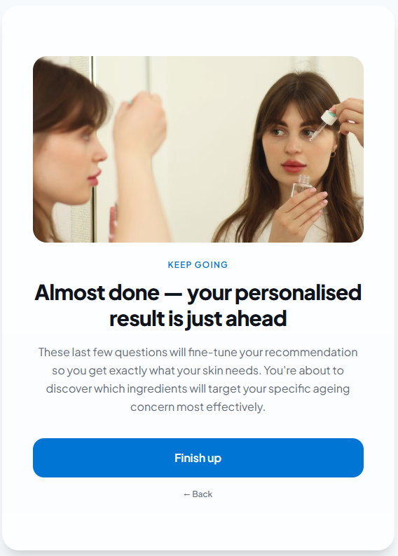 A quiz interstitial telling the visitor their personalized result is ahead